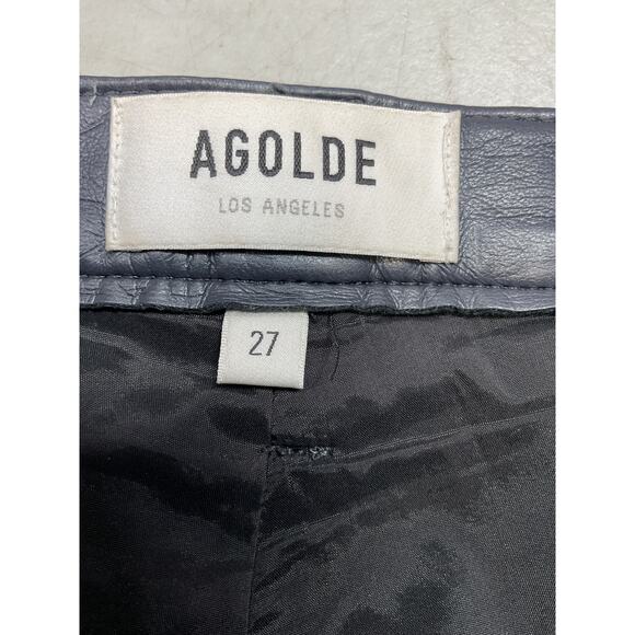 Agolde '90'S' Pinch Waist Black Leather High Rise Straight Denim Jean Size 27 - Picture 4 of 5